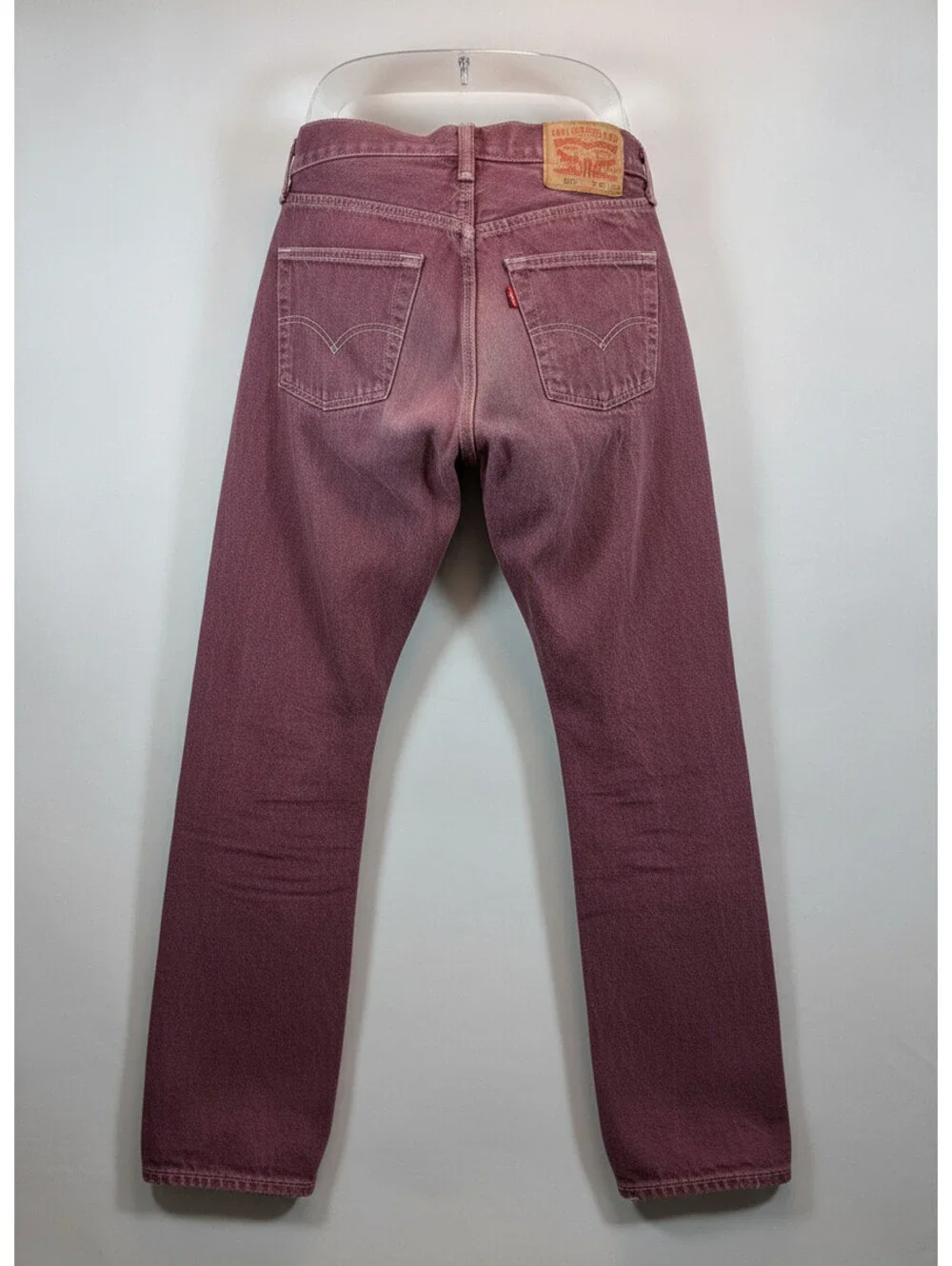 Vintage 90s Levis 501 Jeans Mens 29x32 Faded Burgundy Plum Button Fly Denim USA